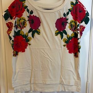 Anthropologie White Red Boxy Short Sleeve T-Shirt